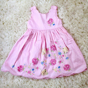 COTTON KIDS Pink Flower Embroidered Dress 3T